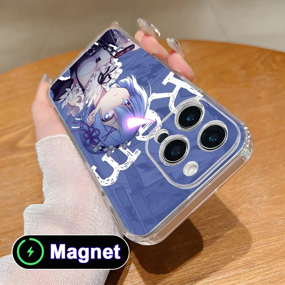 

Чехол для телефона ReZero Rem Waifu из прозрачного TPU с поддержкой MagSafe для iPhone 17 16 15 14 13 12 11 Air Pro Max Plus Mini, цветной