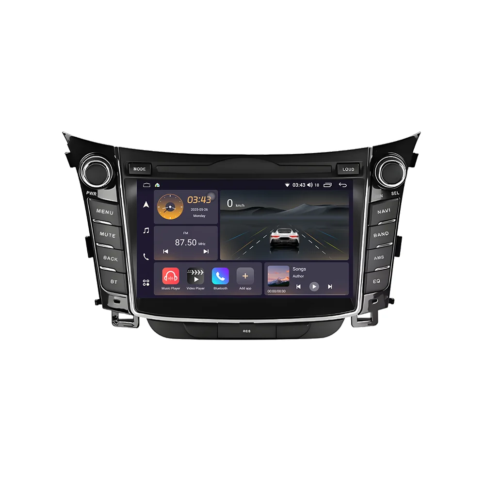 7-calowy radio samochodowe z funkcjami multimedialnymi, GPS, DSP, Android 16, Carplay, Auto, QLED, WIFI, 4G, DVD do Hyundai I30 Elantra GT 2012 - 2017 — 2