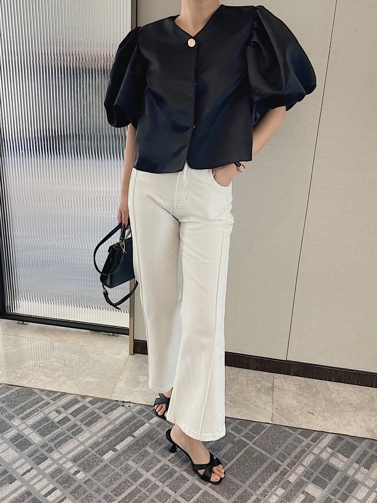 Puff Short Sleeve Satin Shirt Blouse Tops Y2K Woman Clothing 2025 Spring Summer Stylish Korean Fashion Style Vintage Elegant New