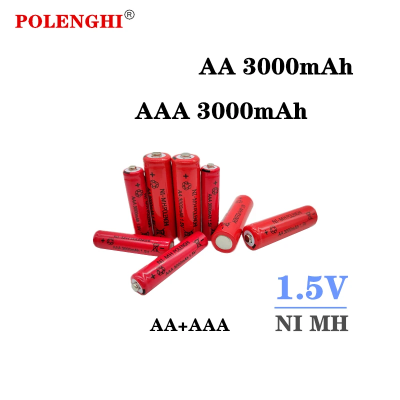 POLENGHI 2-40PCS 1.5V AAA 3000mAh+1.5V AA 3000mAh nickel hydrogen pre charged battery, used for CMARA computer microphone toys