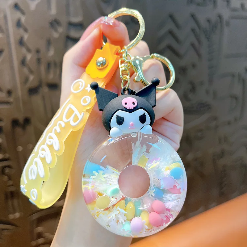 Creative New Cartoon Sanrio Flowing Sand Swimming Circle Keychain Exquisite Car Keychain Couple Bag Pendant KuromiKeychain