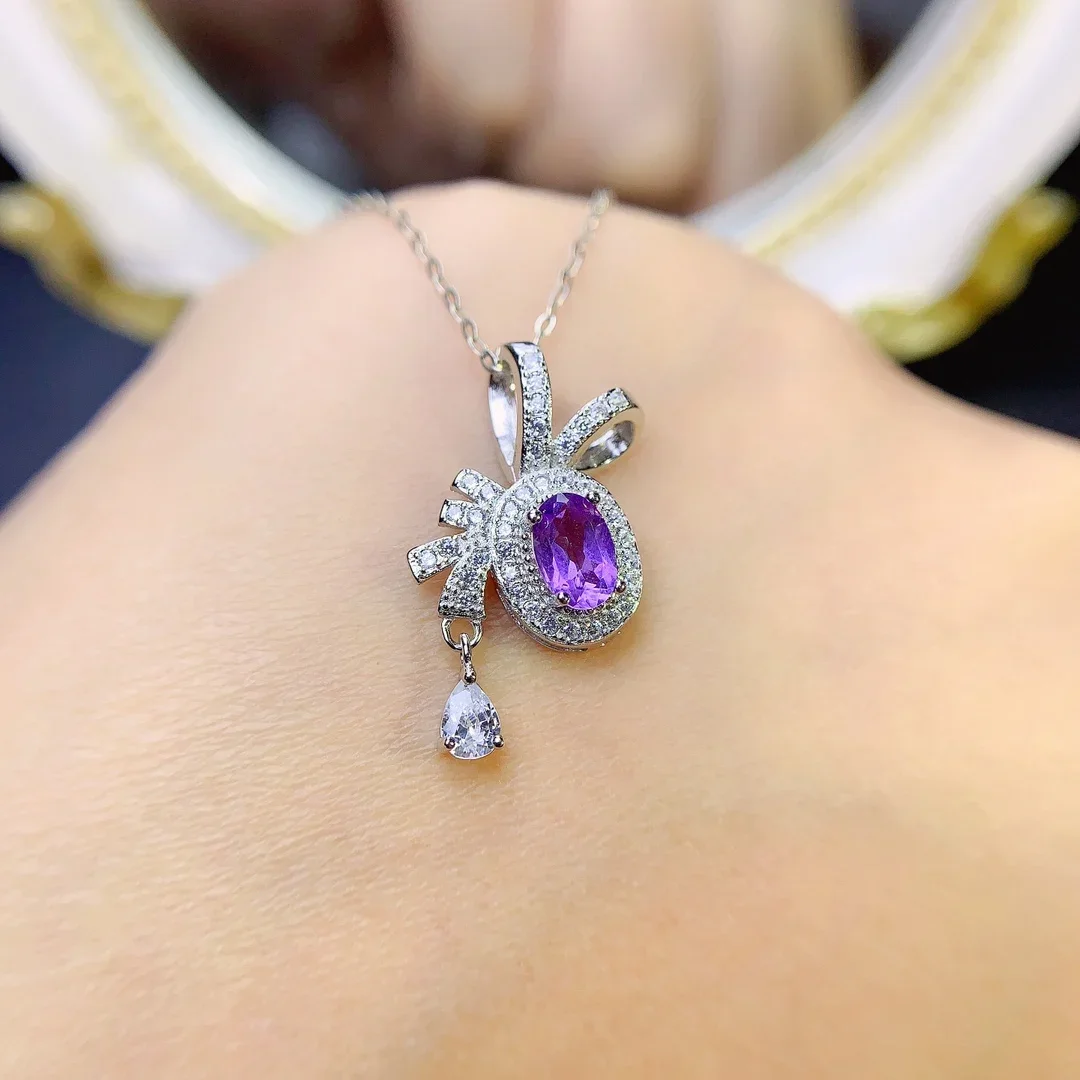 Necklace Sterling Silver 925 Jewelry Full Net Body Quality Amethyst Beautiful Topaz Gemstone Women's Gemstone Free Shipping