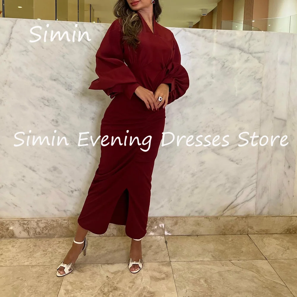 

Simin Satin Mermaid V-neck Ruffle Formal Luxury Prom Gown Ankle-length Evening Elegant Pretty Party dresses for women 2023