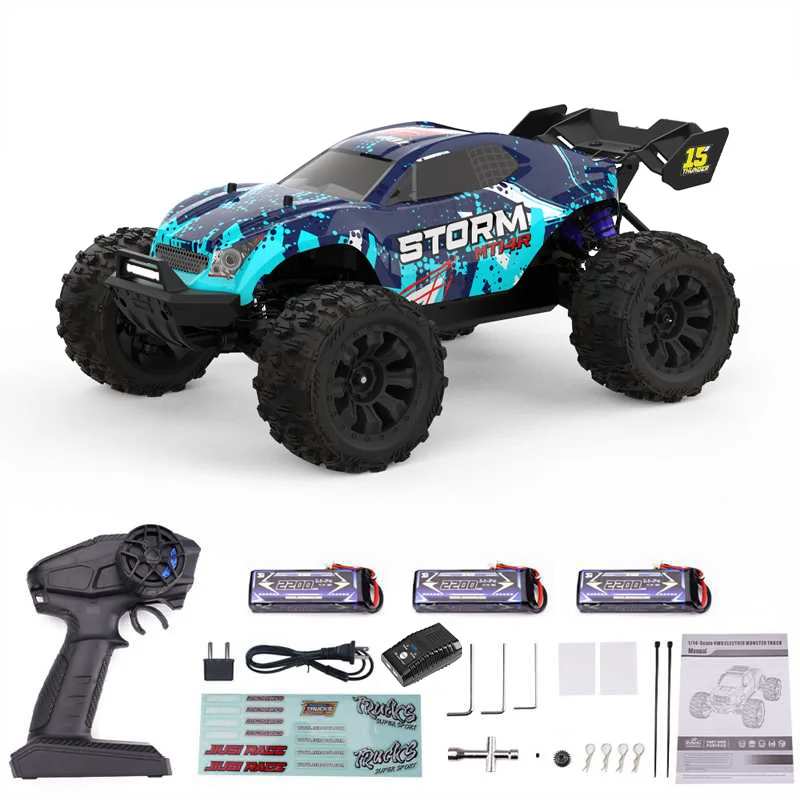 JIUSI MT14R PT14R 1/14 4WD Borstelloze 80km/u Hoge-Snelheid Off-Road Race Truck 2.4G Afstandsbediening 25W Snellader 3S 35C 2200mAh Speelgoedauto