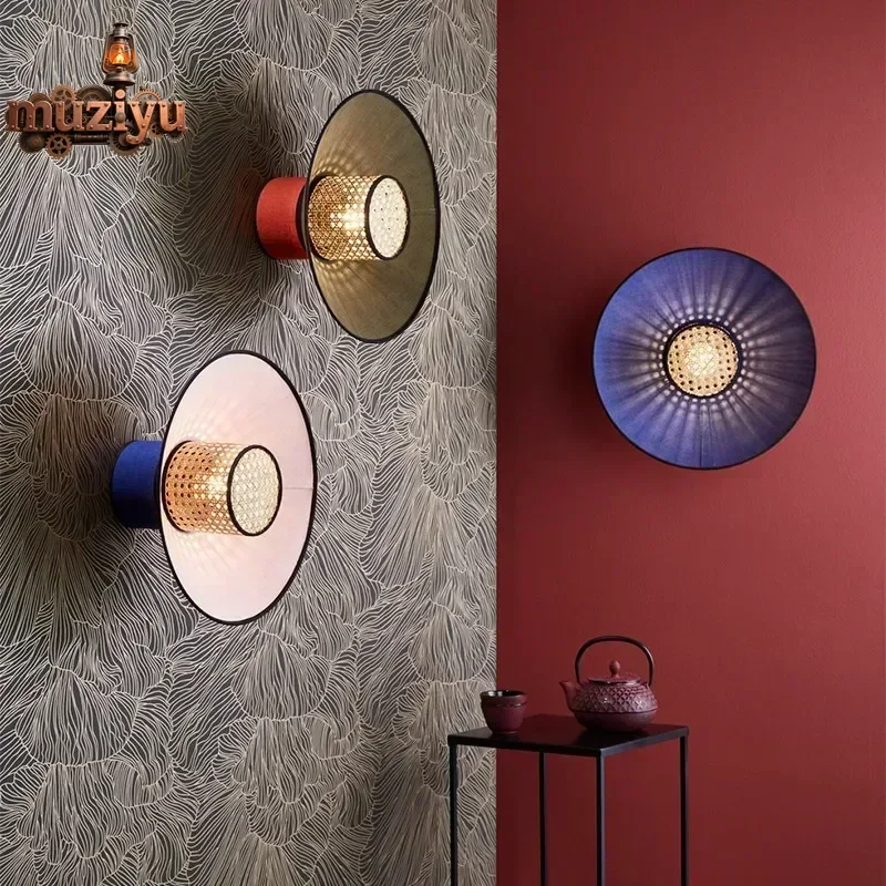 

Muziyu Bamboo Wall Lamp Japanese Colourful Cloth Light Post-Modern Led Mounted Living Room Bedside Kitchen Island Lighting