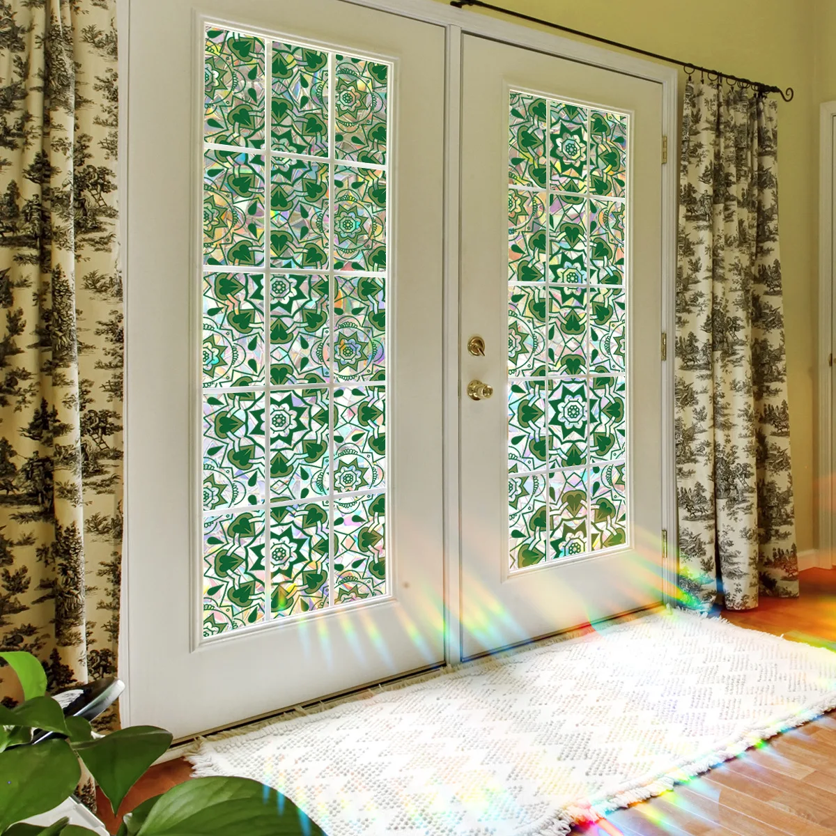 Window Sticker New Fresh Green Sunlight Colorful Static Glass Sticker Window Sticker Decorative Double-sided