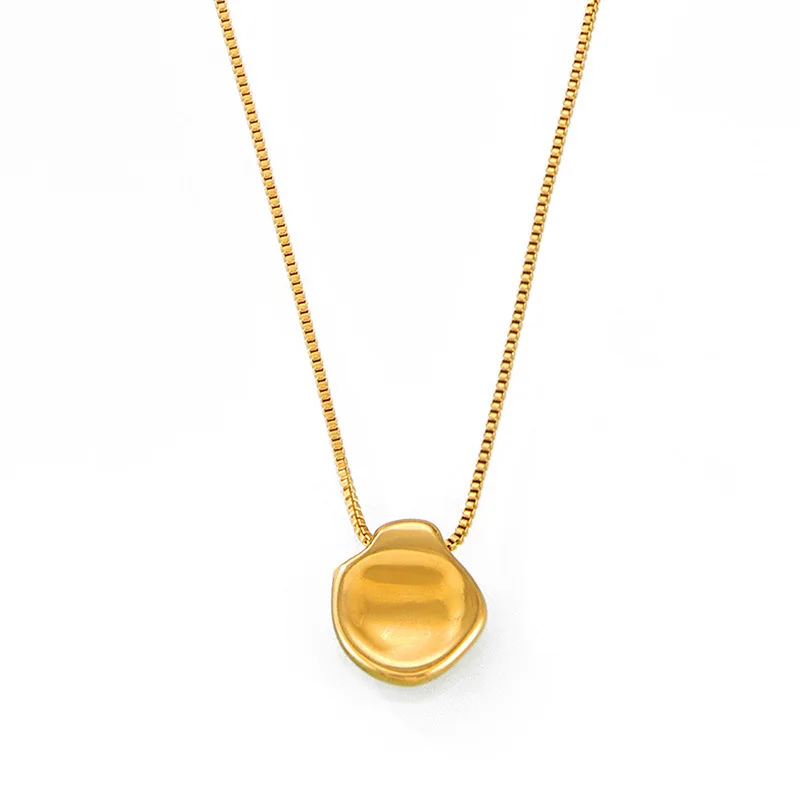 

New Simple Box Chain Concave Irregular Medallion Design Pendant Titanium Steel Necklace Gold Plated Jewelry