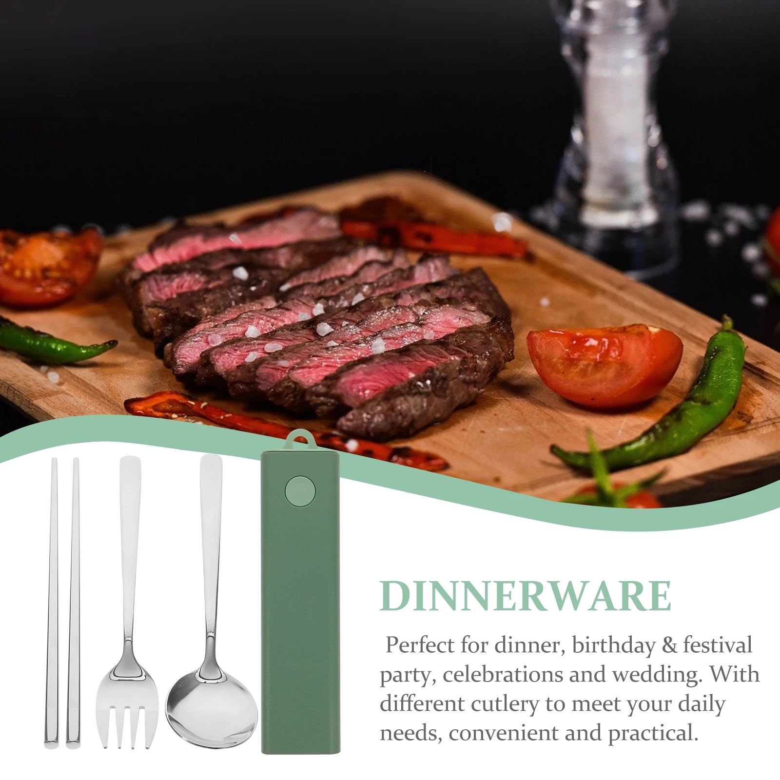 

Stainless Steel Abs Travel Utensil Set Portable Lightweight Shining Tableware for Camping Picnics Hiking