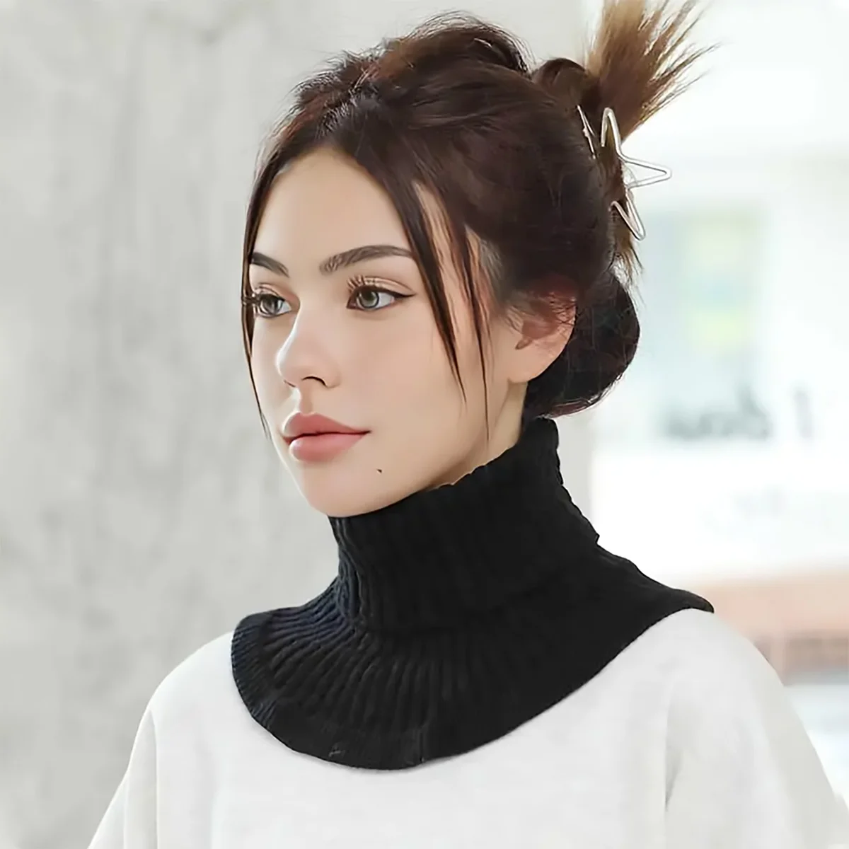 Knitted Scarf Two-Piece Set Knitted Neck Collars Wool False Collar Neck Scarf Solid Color Warm Winter Windproof Scarf