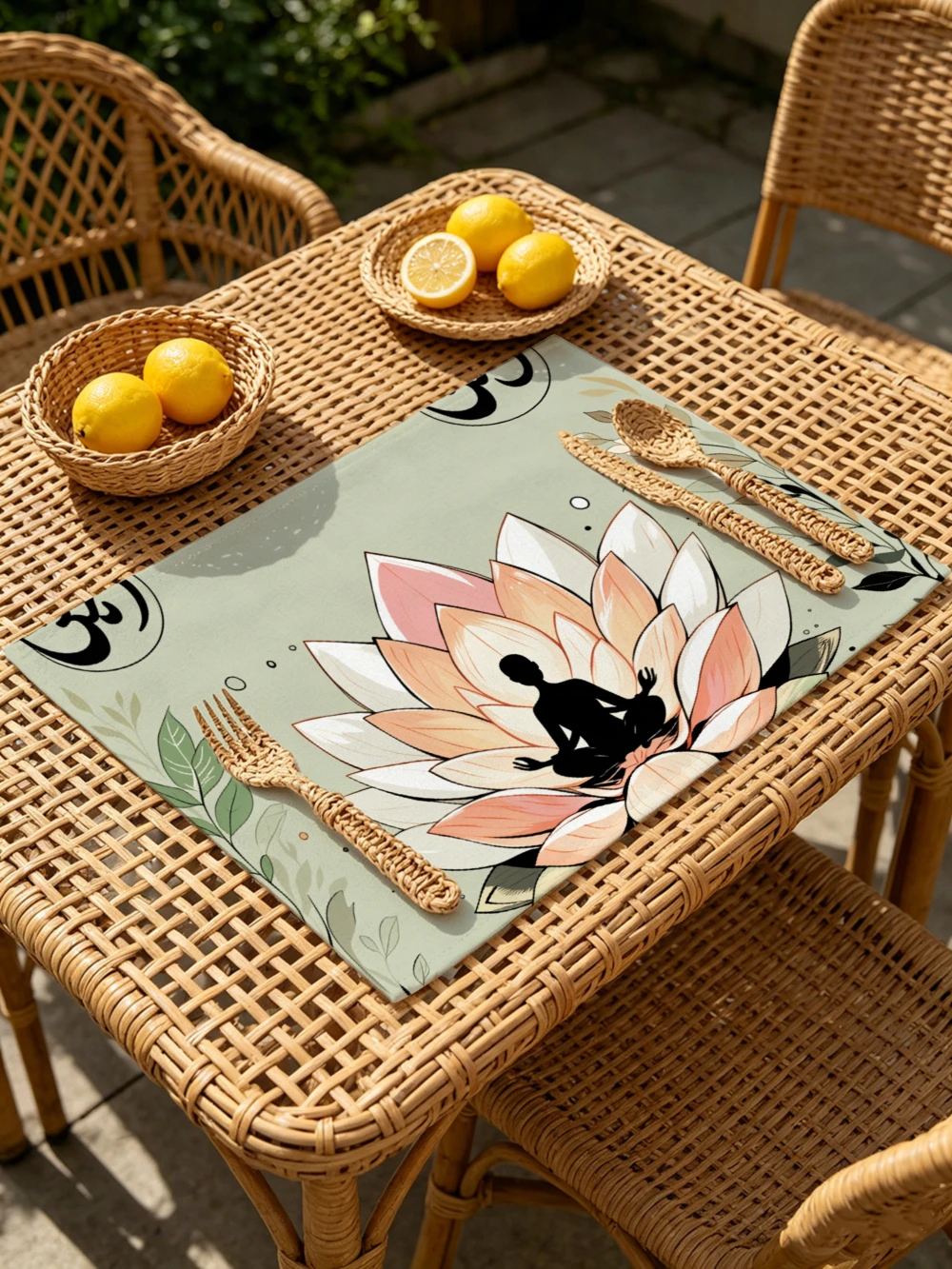 Printed Placemats for Dining Table Kitchen Holiday Parties Lotus Flower Silhouette Art Print