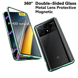 360° Double Sided Glass Magnetic Case For Xiaomi POCO X6 15T Lens Protection Metal Cover For Redmi Note 14 13 Pro K80 K70 Ultra
