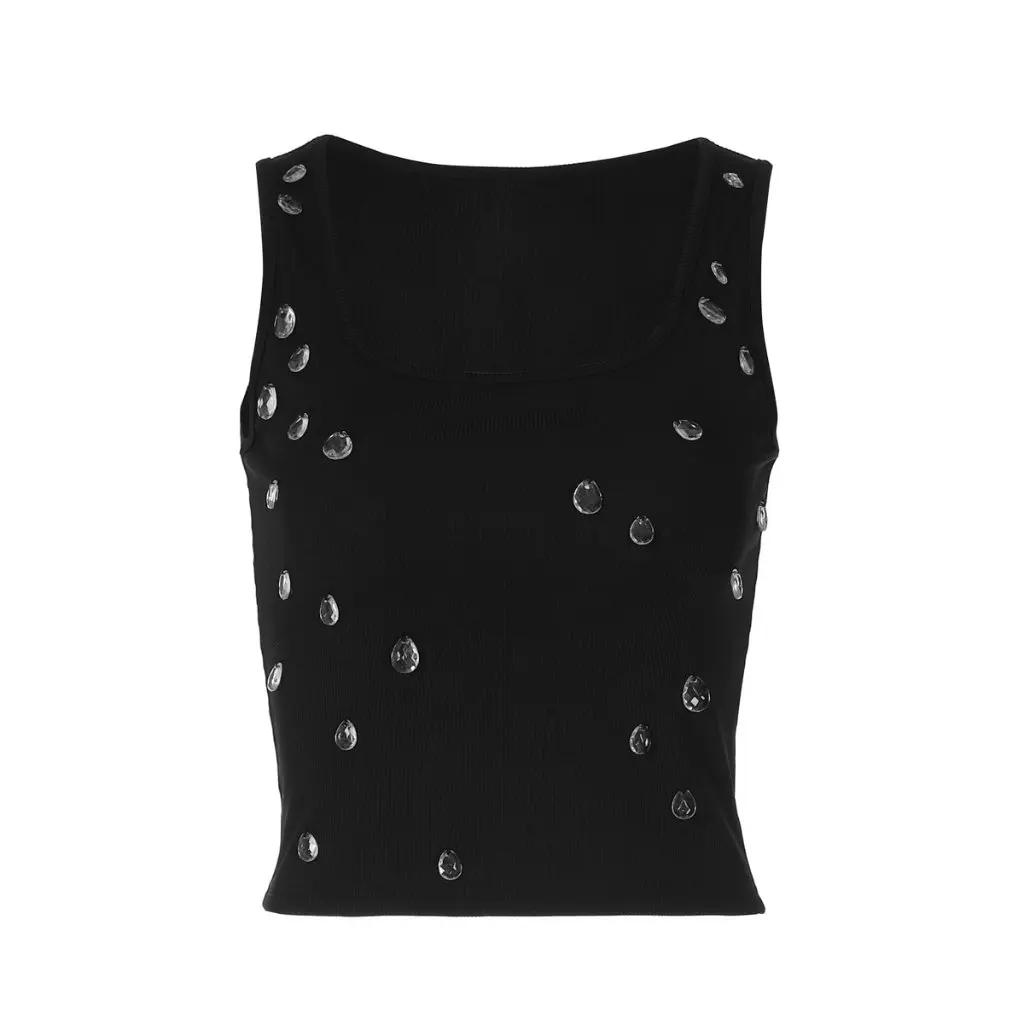 

INS Women's Slim Fit U-Neck Small Vest Beaded Sling Top Sexy Navel Fashion Winter New All-match
