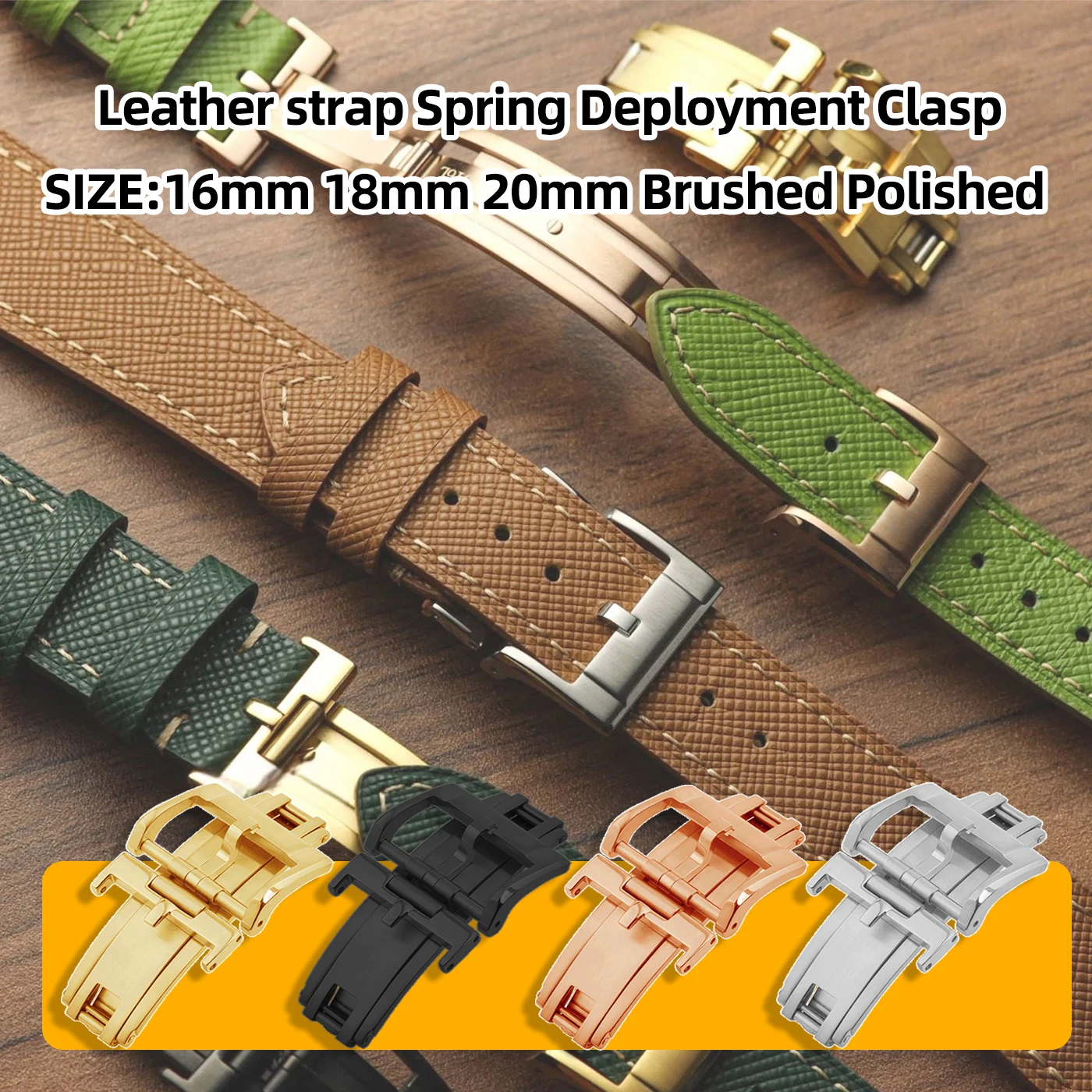 

Replacement Watch Band Leather strap folding buckle Spring Deployment Clasp For Delugs 16mm 18mm 20mm Brushed Polished