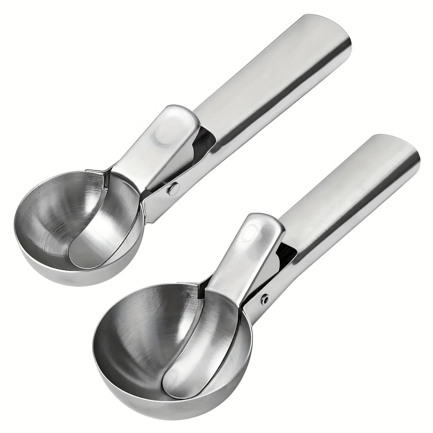 2pcs Set of Premium Stainless Steel Creative Ice Cream Spoons with Rebound Ball Digger  for Effortless Fruit Scooping and Enjoym