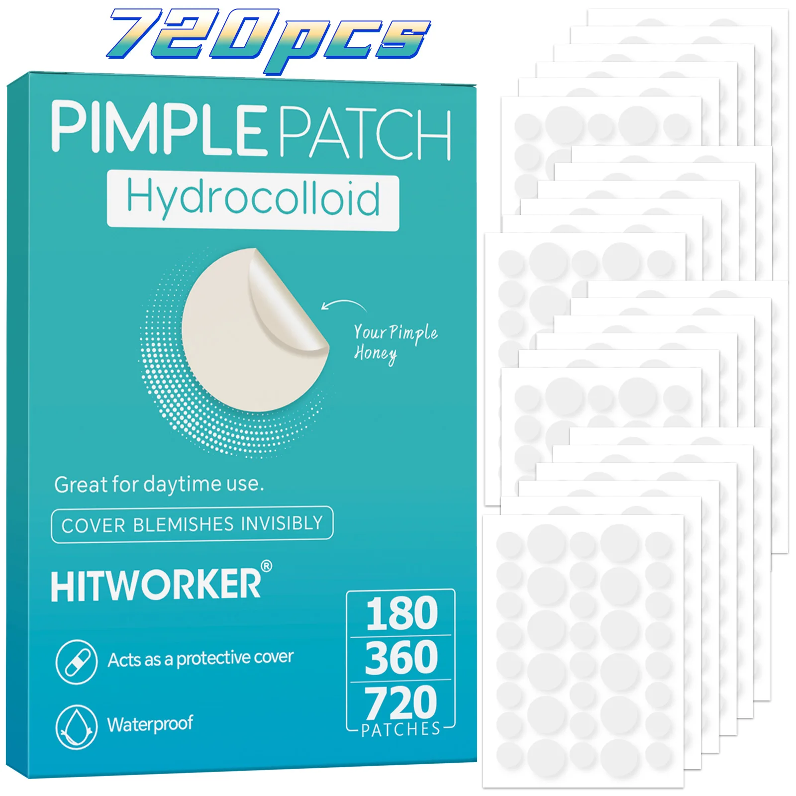 

720 пластырей/упаковка, прозрачные гидроколлоидные пластыри от прыщей для незаметного маскирования высыпаний и пятен, невидимые наклейки для кожи