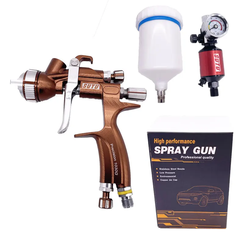 High Quality Spray Gun SUTU 1050G Painting Gun 1.3MM Nozzle Paint Gun Water Based Air Spray Gun Airbrush Pressure Regulator