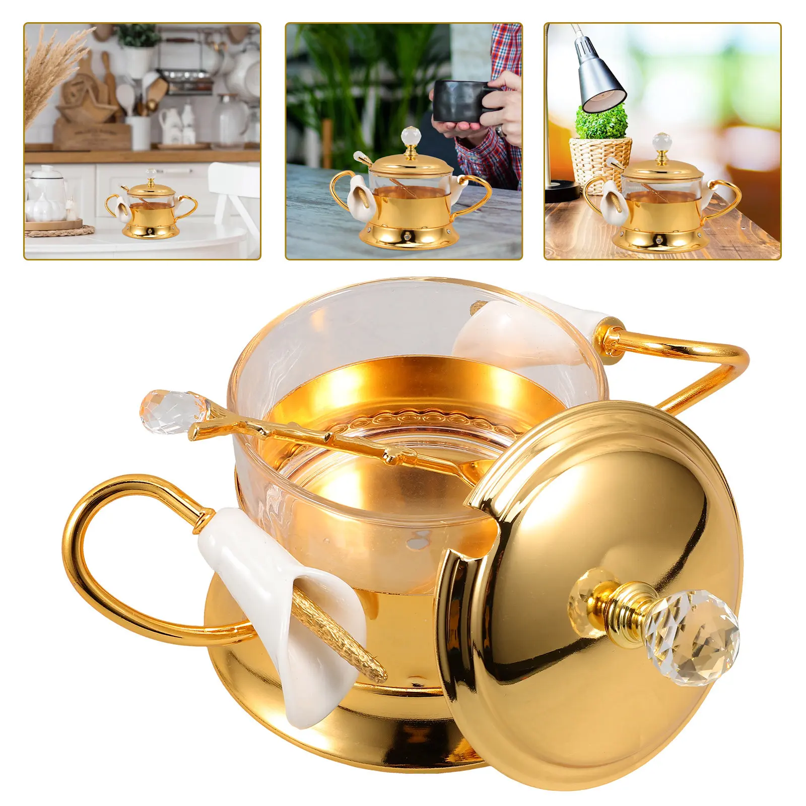 

Металлическая и стеклянная емкость для специй для кухни, легко моется, устойчива к повреждениям, термостойкая, с крышками.