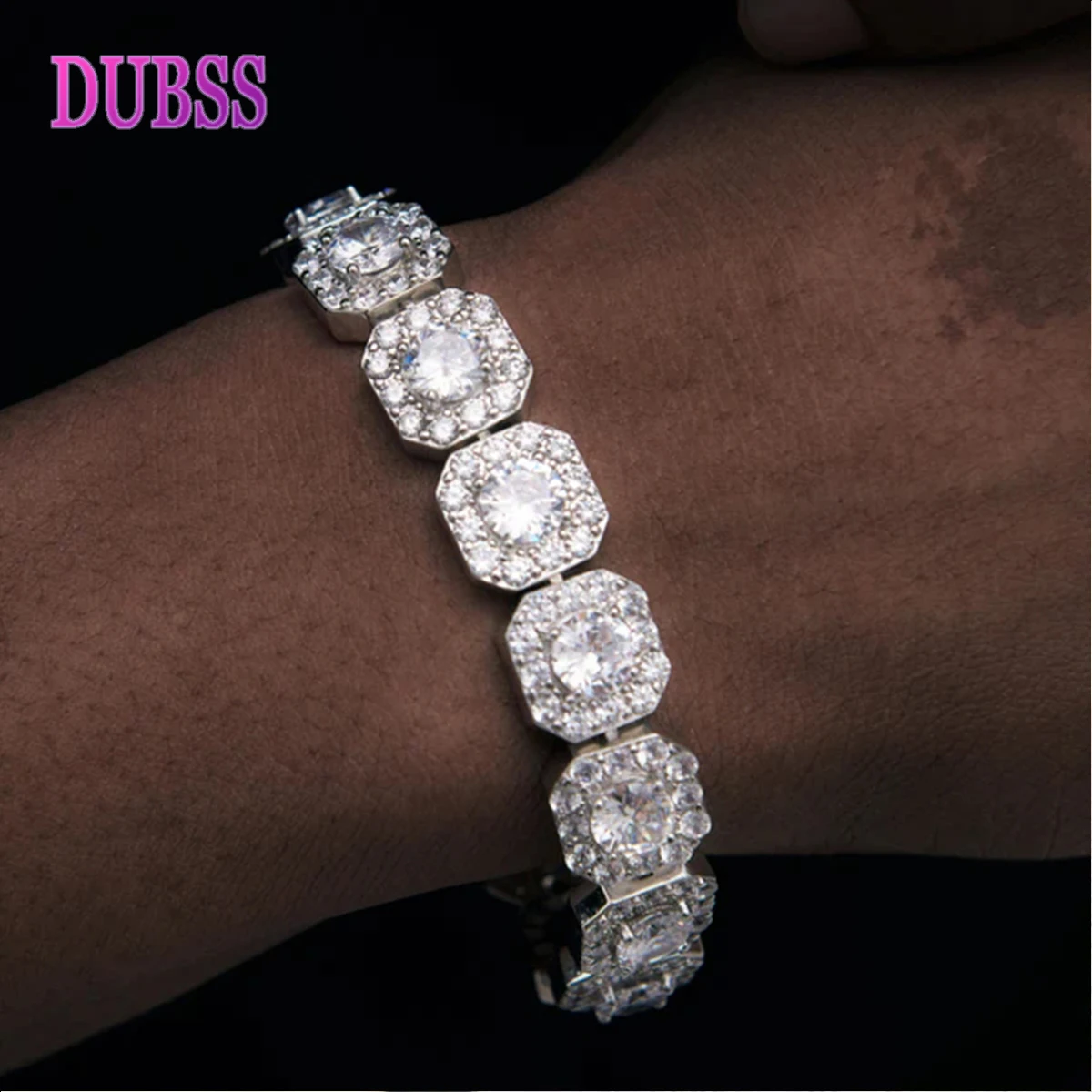 Dubss Square Cluster Zirconia Link Bracelet for Women 24K Real Gold Color Plated Hip Hop Rock Street Jewelry