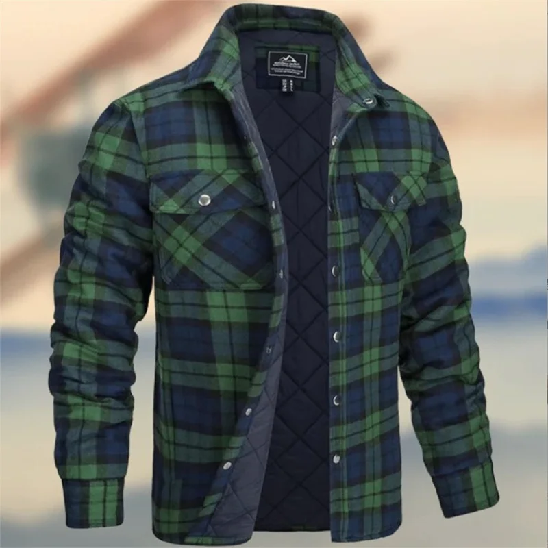 Motorcycle Jacket Autumn Winter Men\'s New Long Sleeved Lapel Plaid Outdoor Snowmobile Riding Thick Warm and Cold Resistant Shirt