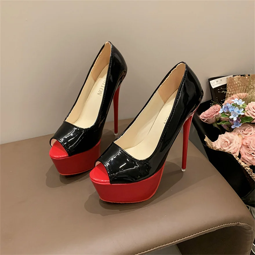 Big Size 35-42 Women Peep Toe Sexy Solid Flock Party Pumps 2025 Platform Super High Heels 16cm Shoes Female Shallow Wedding Red