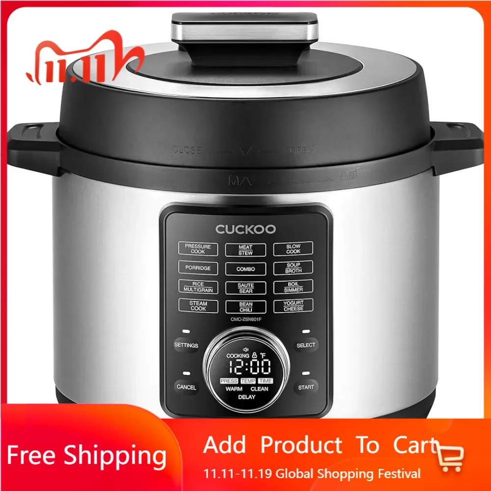 

Pressure Cooker 10 Menu Options: Steamer, Slow Cook, Sauté, Porridge, More,LED Display, Stainless Steel Inner Pot, 24 Cup/6 Qt.