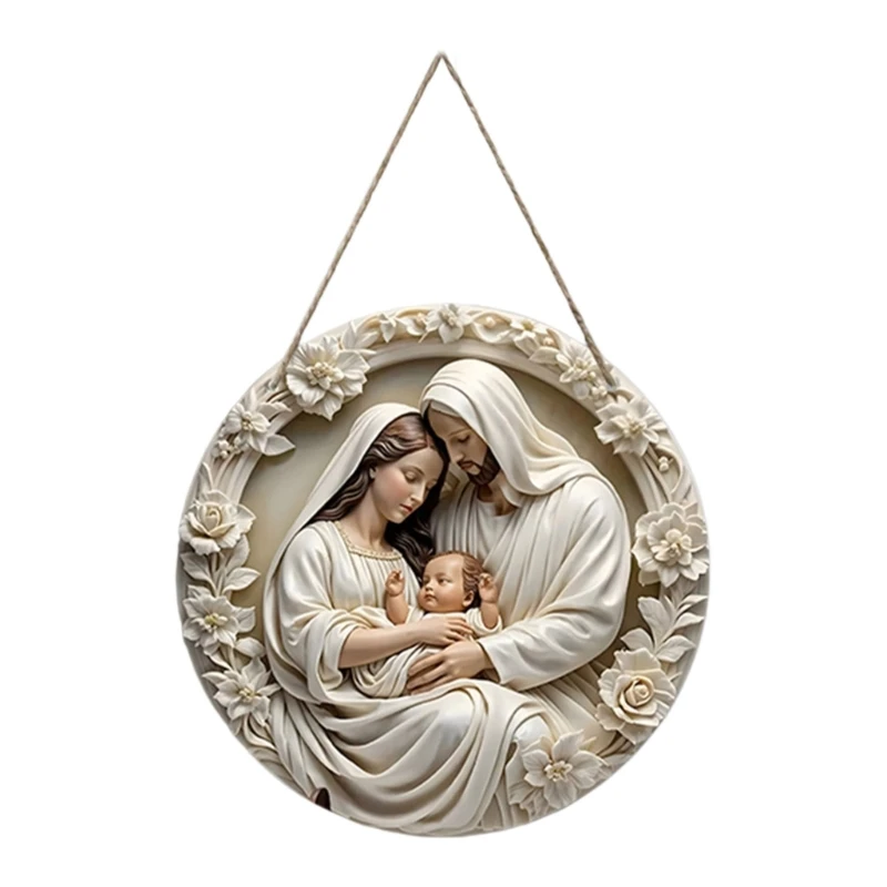 Elegant Hanging Sign Depicting Jesuses and Mother Marys Nativitys Scene Ornament for Church Or Office