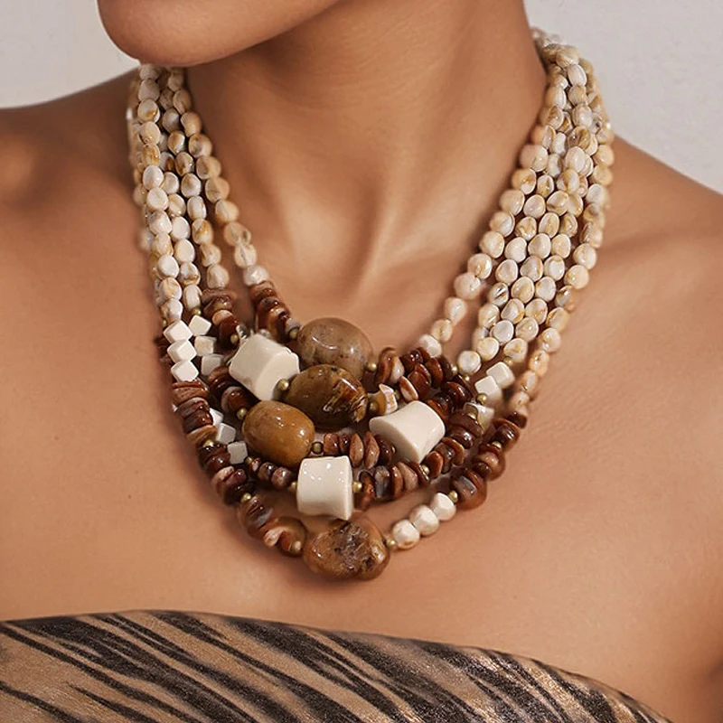 Statement-Halskette mit übertriebenen mehrschichtigen Perlen, handgefertigt für Damen, Hochzeit, Party, Schmuck – Detail 4