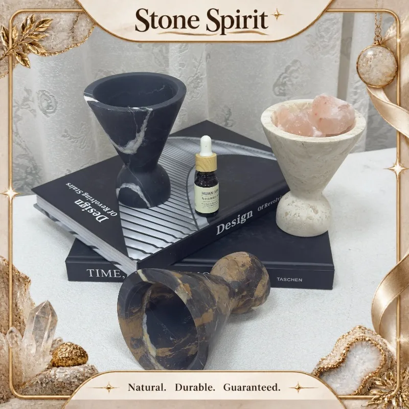 【Natural】Designer French Wabi Sabi Natural Travertine Aroma Burner Palo Santo Holder Diffuser Ornament for Home & Showroom