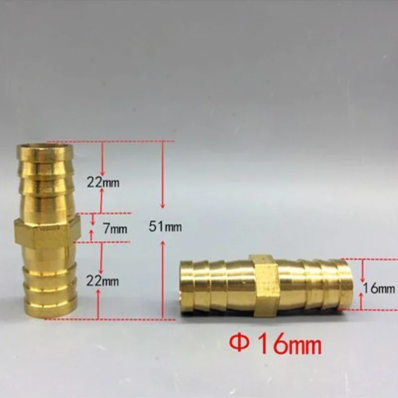 Brass 2 Way Straight Hose Barb Barbed Pipe Fitting Copper Coupler Connector Adapter for Air Fuel Gas Water 4 5 6 8 10 12 14 mm