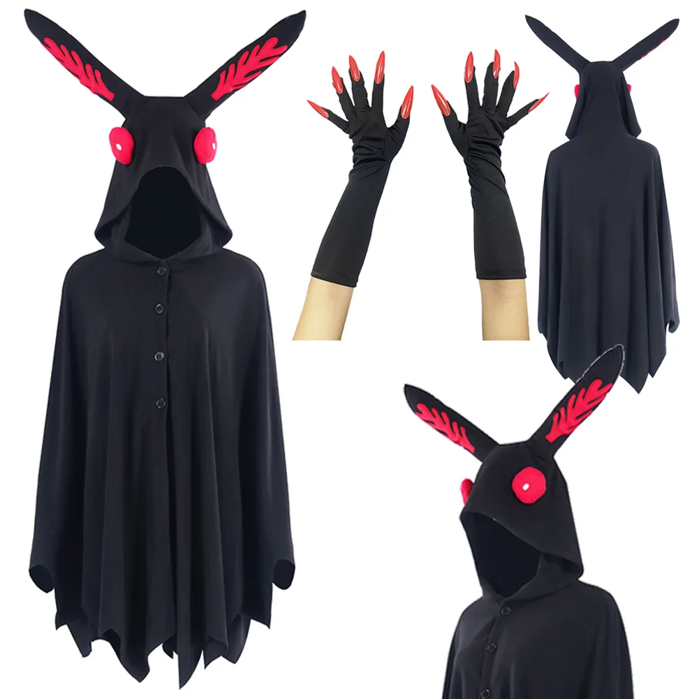 Halloween Cosplay Moth Man Coak guanto Abiti per adulti di sesso femminile Travestimento per feste Gioco di ruolo Costume Abiti Outfit Carnevale di Halloween