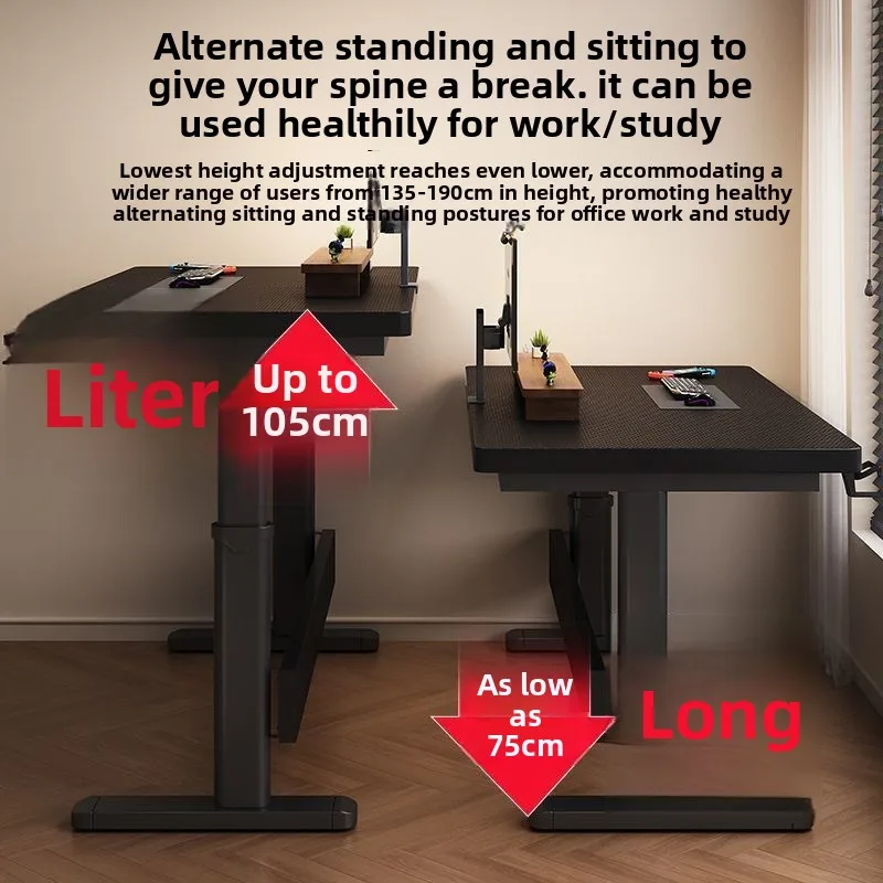 Biurko komputerowe stojące z elektrycznym regulacją wysokości, ergonomiczne biurko z kontrolerem i łącznikiem do laptopa, idealne do domowego biura.