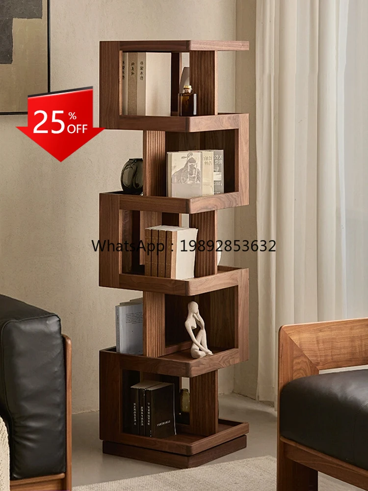 

YFY North American Black Walnut Rotating Bookshelf Simple Floor-standing Storage Rack Living Room Corner Display Rack