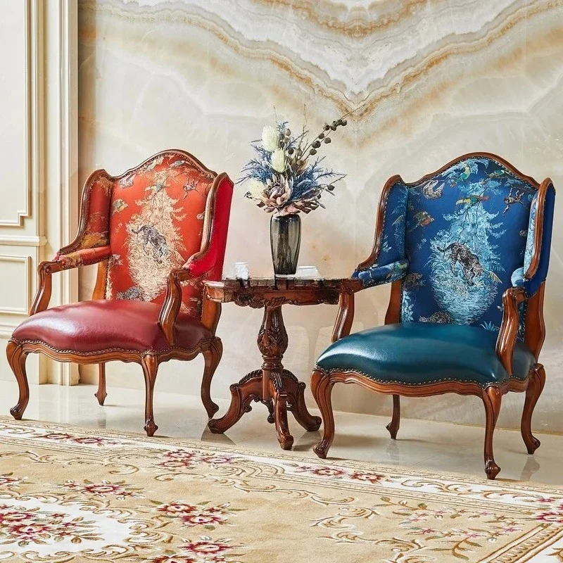 

European Solid Wood Tea Table American Villa Living Room Leisure Chair Furniture 3-piece Set