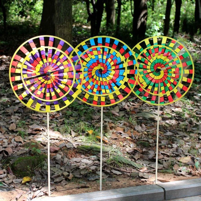 H55A Retro Colorful Wind Spinners Lawn Pinwheels Windmill Garden Yard Patio Lawn Decoration Indoor Outdoor Baby Kids Toys