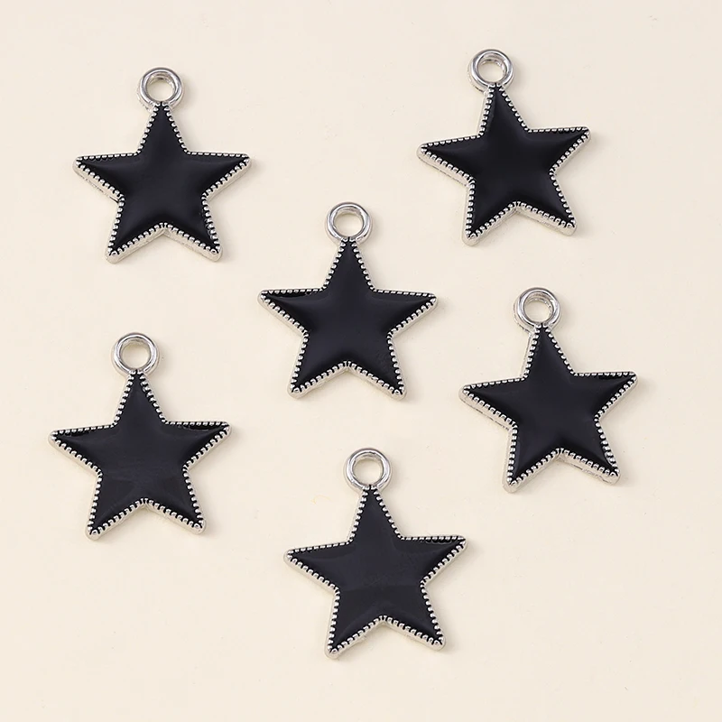 Leslie 10pcs/lot 16x18mm Enamel Black Five-pointed Stars Charms for DIY Earrings Necklaces Pendants Jewelry Making Accessories – Detail 2