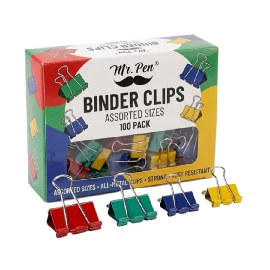 - Metal Binder Clips, 100 pcs, Assorted Sizes Colored Binder Paper Clips, Bulk Paper Clamps for Office Supplies, Home, School,