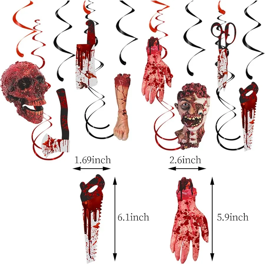 Guirnalda de decoración de fiesta para interiores y exteriores, 12 Uds., calaveras espeluznantes, esqueleto de zombi, Casa Encantada, serpentinas de remolino B