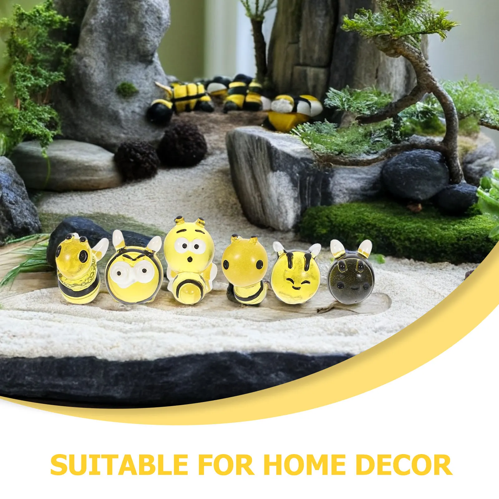 6Pcs Micro Resin Bees Glow in Dark Mini Bee Decor for Fairy Garden Terrarium DIY Crafts Home Decor Bonsai Landscaping Ornaments
