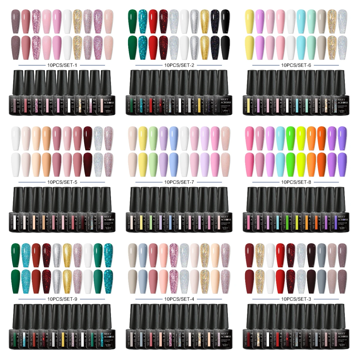 

10pc Gel Nail Polish Set Holographic French Manicure Nail Art Varnish Long Lasting Non Toxic UV LED Color Gel for Beginner
