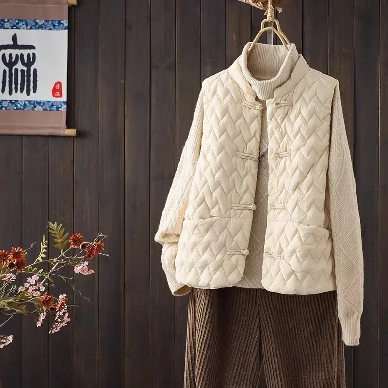

Retro Stand Collar Button down Lightweight down Cotton Vest Women's Versatile 2025 Autumn Winter New Sle Svel oulde...