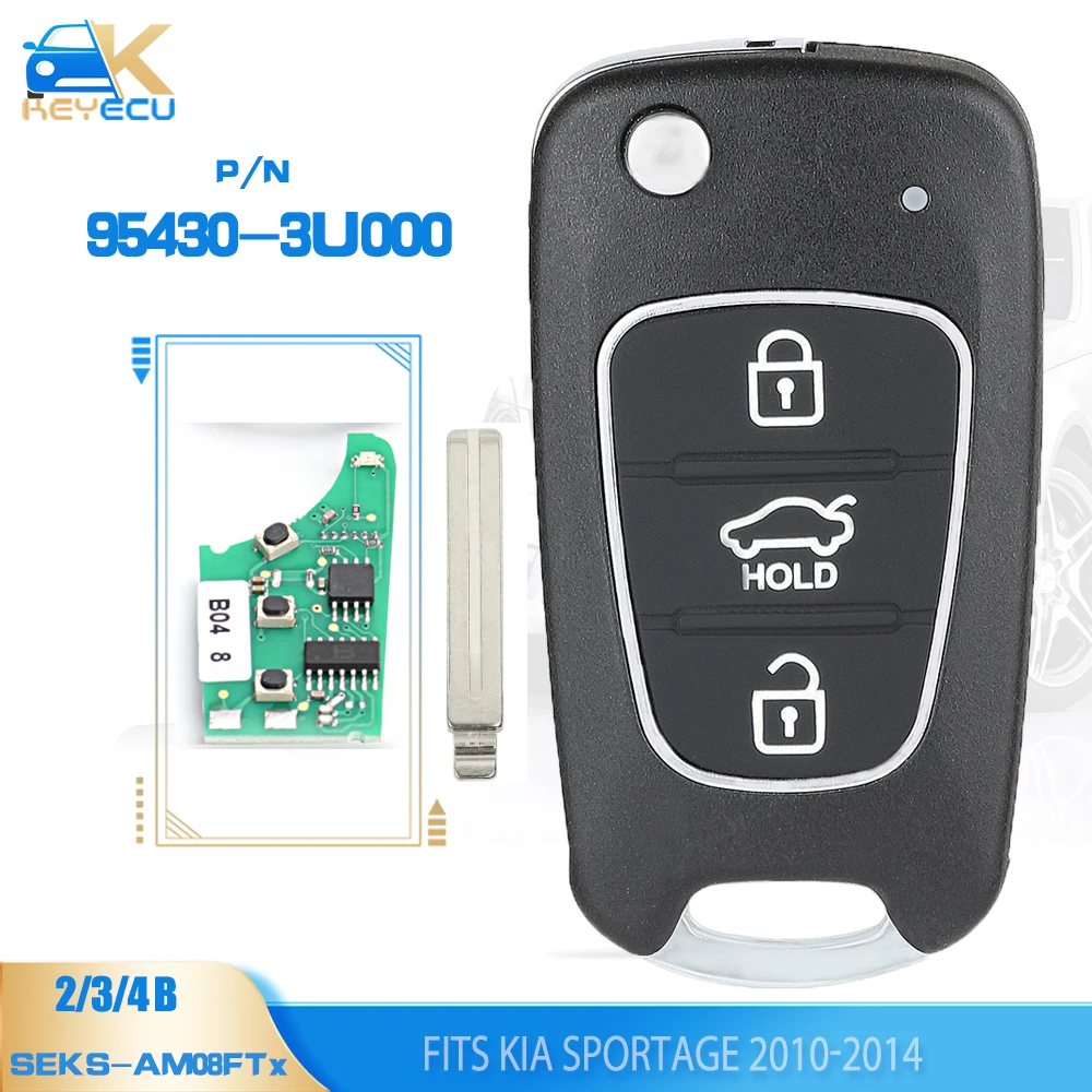 KEYECU P/N : 95430-3U000 Upgraded Flip Remote Key 3 Button Fob 433MHz ID46 for Kia Sportage 2010 2011 2012 2013 2014