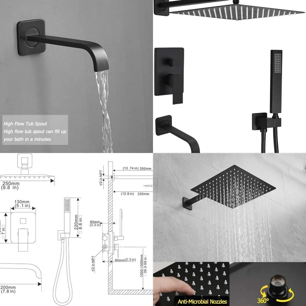

Wall-Mounted High-Pressure 10 Rain Shower System with Handheld Kit for Modern Bathroom