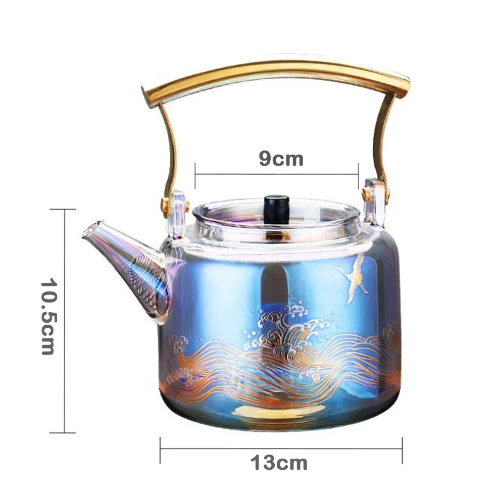 

1L Shell Colored Glass Pot High Temperature Resistant Glass Teapot Borosilicate Hand Made Boiling Water Pot Tea Set