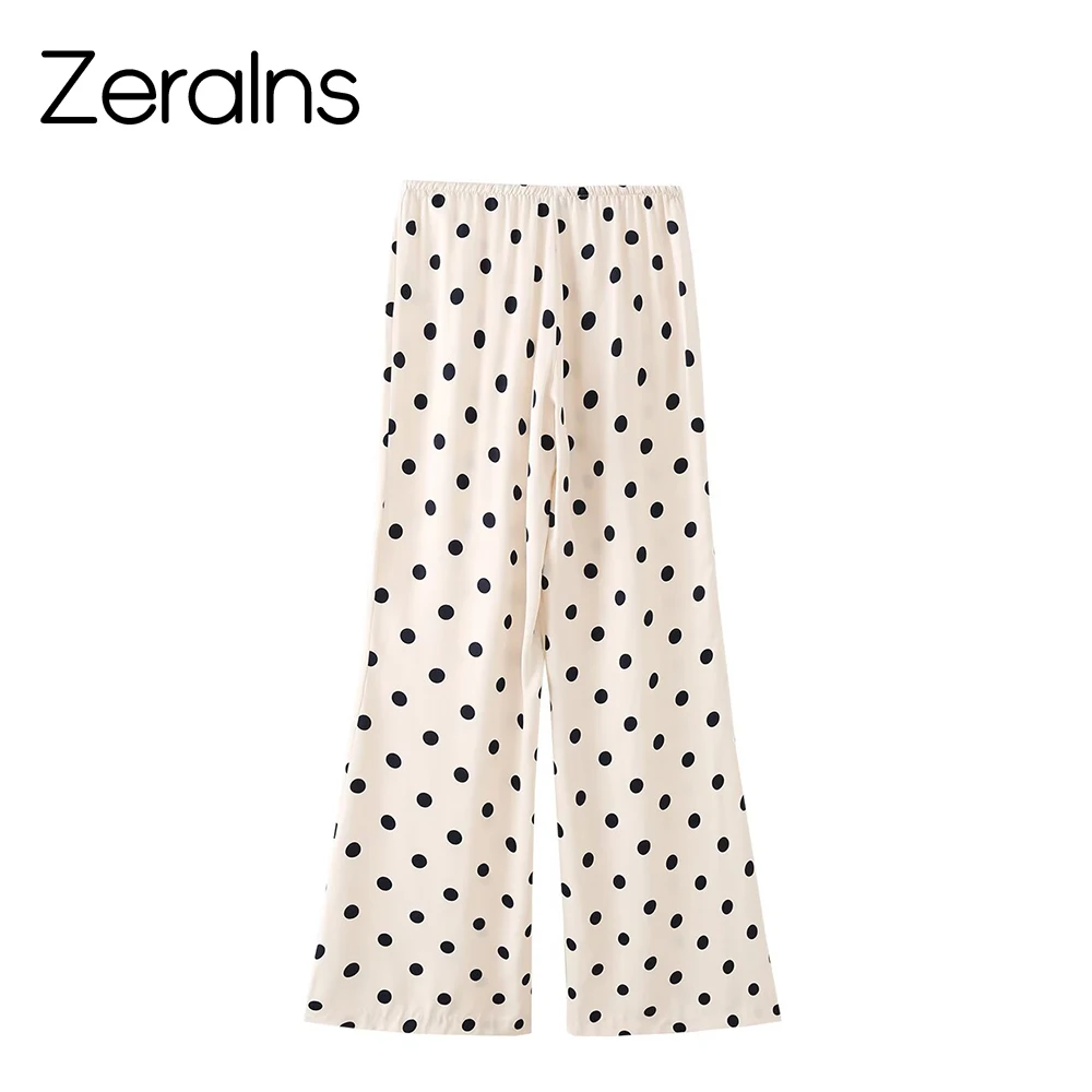 

ZERAINS European and American style summer new product women's casual style mid waist polka dot printed bow tie wide leg pants