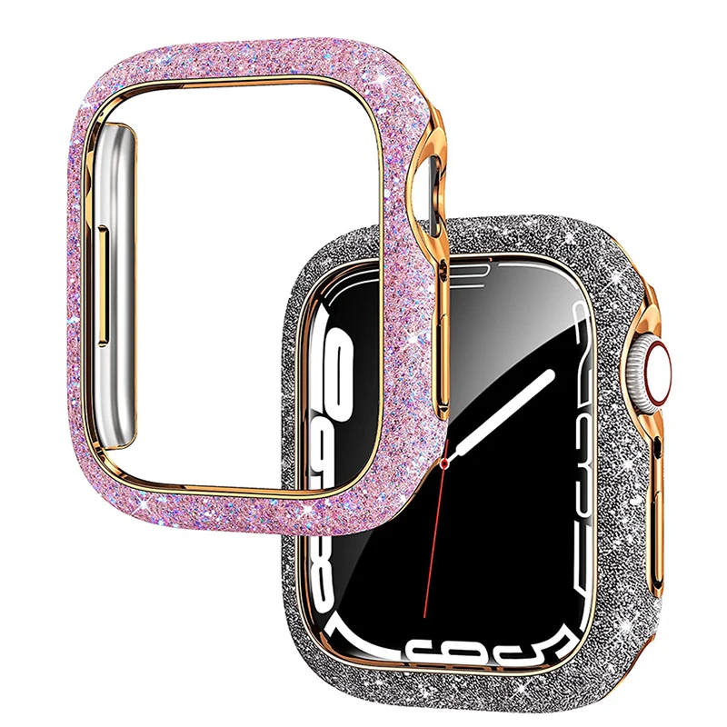 Bling Case for Apple Watch series 8 7 6 5 4 41mm 45mm Protector Diamond iWatch Protective PC Bumper Glitter Women accessories