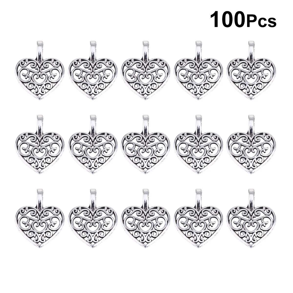 

100Pcs Heart Pendant Charm Alloy DIY Jewelry Making Accessories for Necklace Bracelet Keychain Craft Projects Retro Hollow Out