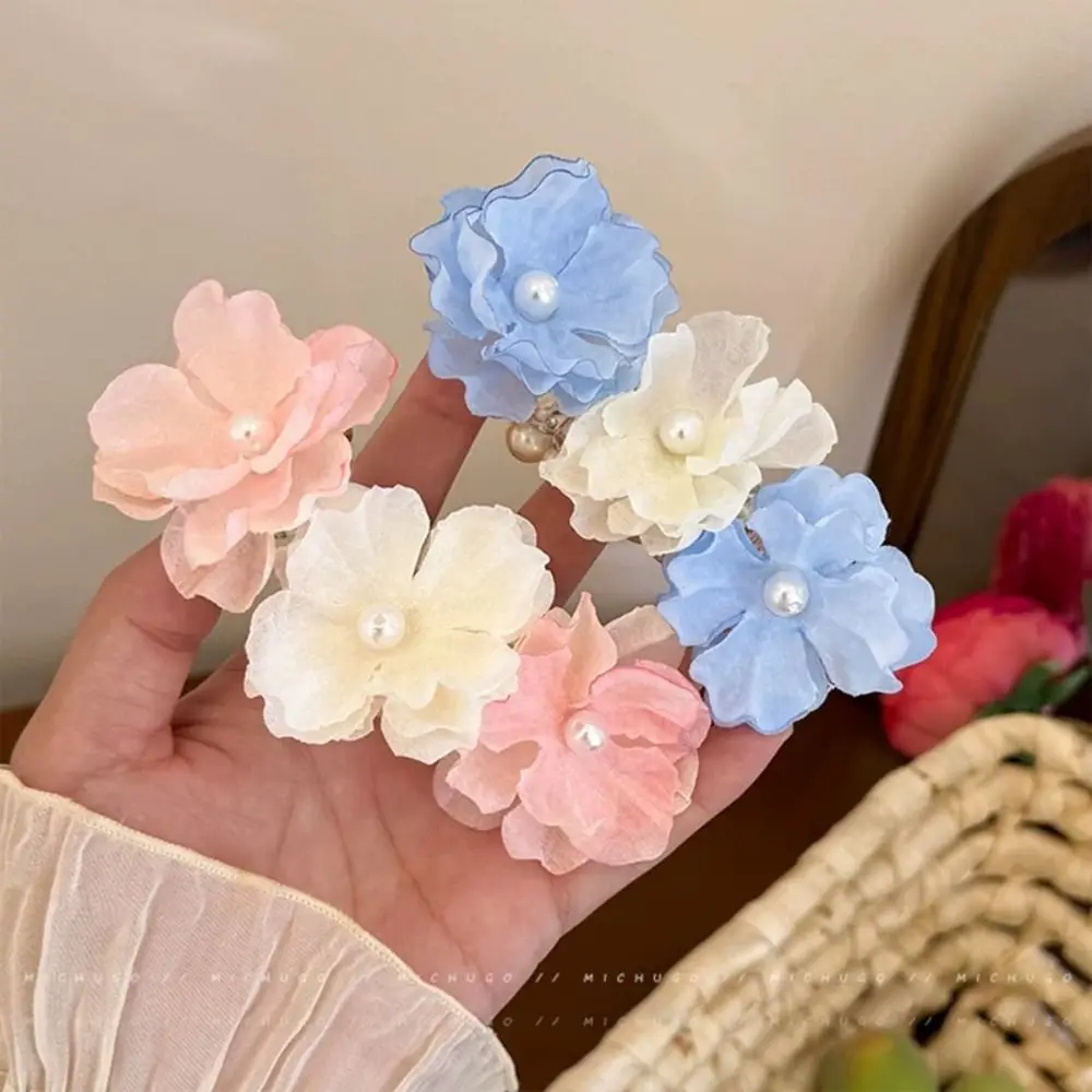 زهرة طازجة سلك الهاتف حبل الشعر اللؤلؤ مستقيم خط الهاتف عقال Scrunchies ذيل حصان حامل جديلة الشعر التعادل يوميا