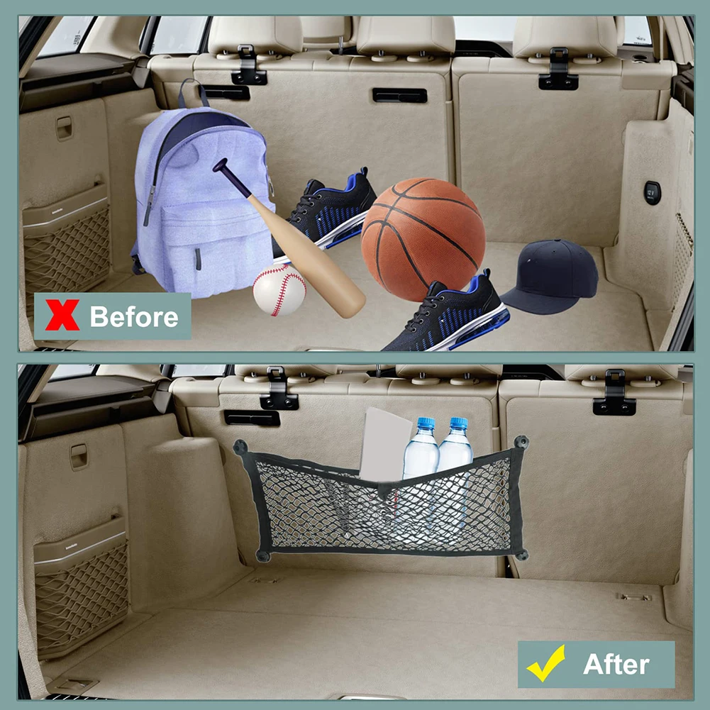 

2pcs Car Storage Net 25X60CM Oversized RV Boat Cargo Pocket Organizer Frame Mesh Bag With Screws Interior Car Accessories