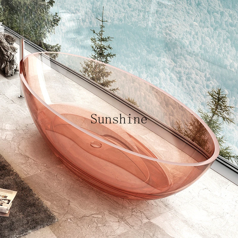 Household thick-edged color crystal resin oval double freestanding bathtub