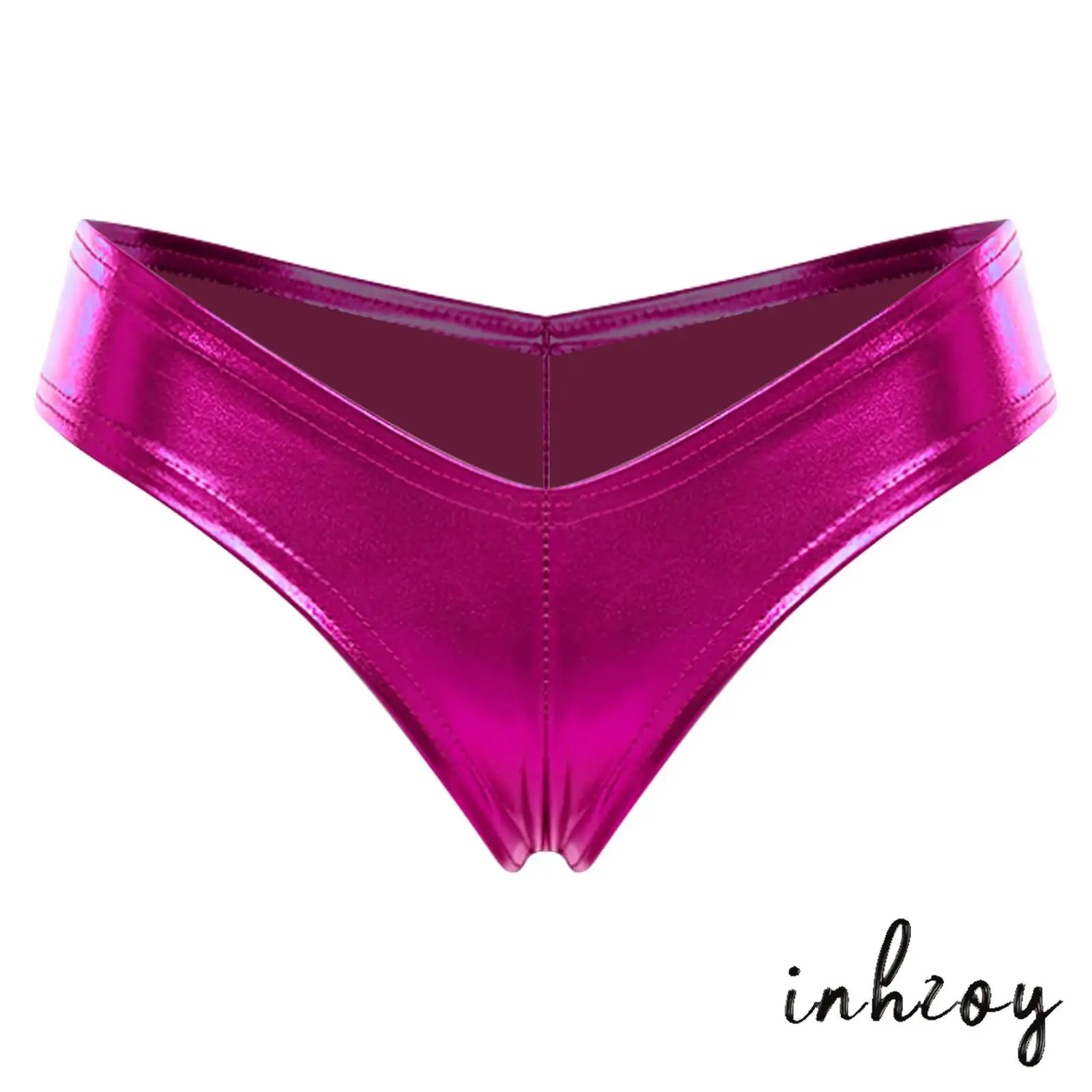 

Womens Metallic Shiny Mini Bikini Briefs High Waist Narrow Crotch Booty Cheeky Panties Alluring Underwear for Nightclub Dating
